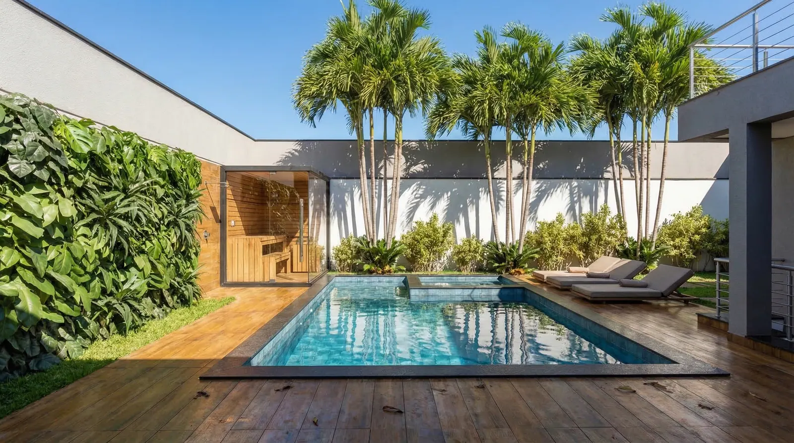 Casa com lazer — Projeto de casa · piscina e paisagismo
