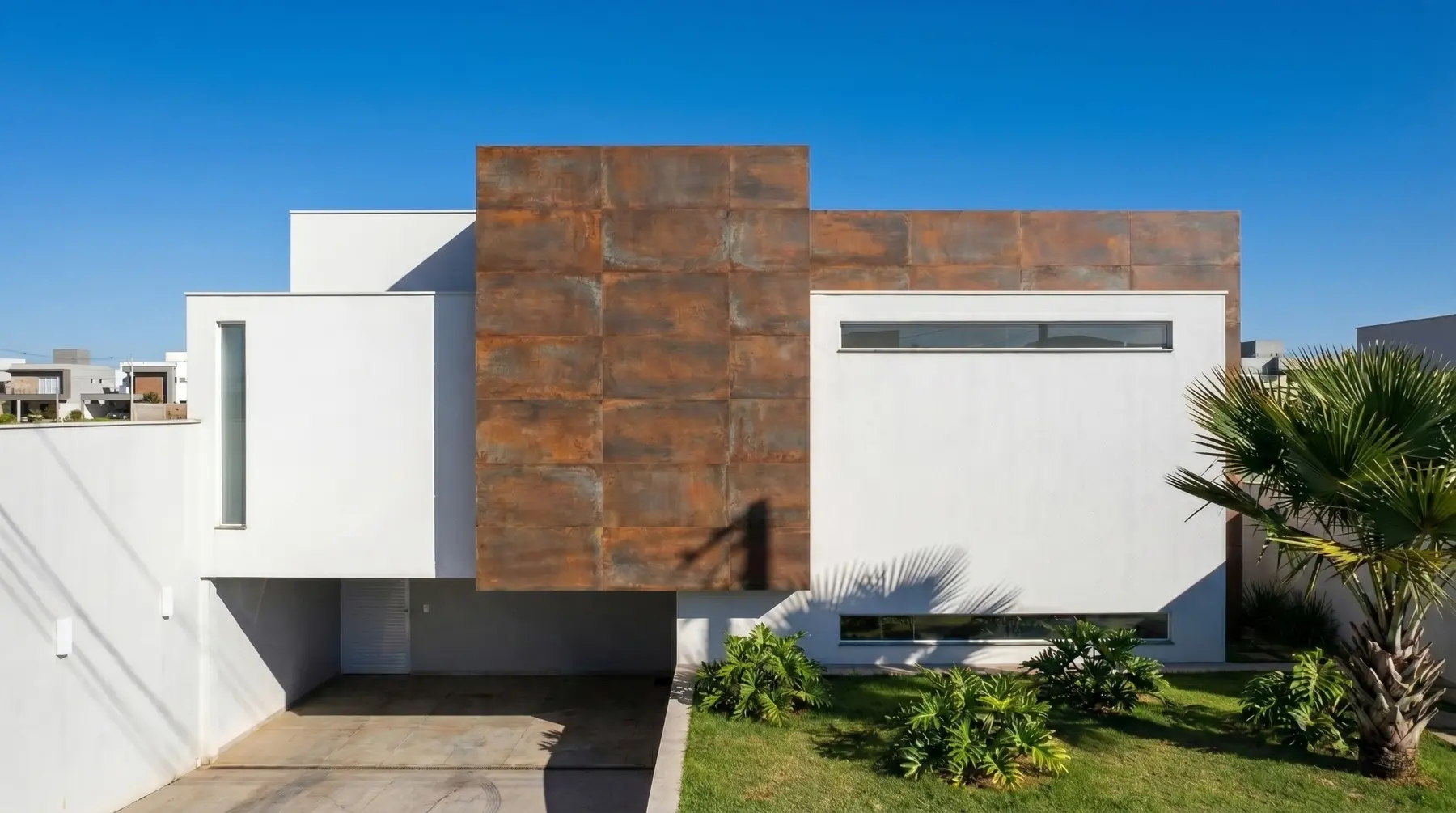 Casa contemporânea — Projeto arquitetônico · fachada em aço corten